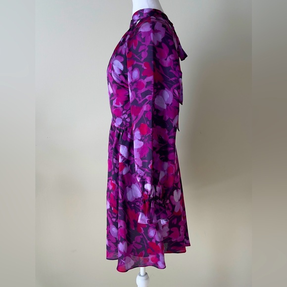 TED BAKER Sammieh Purple Floral Print high-neck fit and flare woven mini dress - Picture 6 of 10
